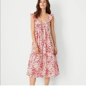 Ann Taylor | women’s size 6 NWT Strawberry Linen Blend Ruffle Sleeve Flare Dress